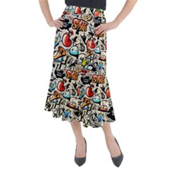 Art Book Gang Crazy Graffiti Supreme Work Midi Mermaid Skirt by Bedest