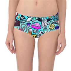 Graffiti Pop Art Crazy Retro Mid-waist Bikini Bottoms by Bedest