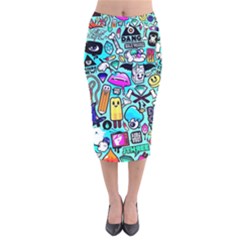 Graffiti Pop Art Crazy Retro Velvet Midi Pencil Skirt by Bedest