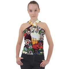 Graffiti Go Art Cross Neck Velour Top by Bedest