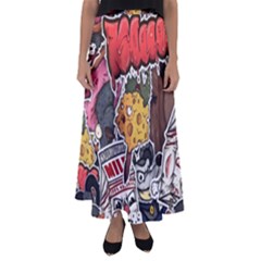 Stickerbomb Crazy Graffiti Graphite Monster Flared Maxi Skirt by Bedest