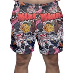 Stickerbomb Crazy Graffiti Graphite Monster Men s Shorts by Bedest