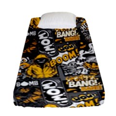 Boom Bang Art Crazy Drawing Graffiti Hello Retro Sayings Yellow Fitted Sheet (single Size) by Bedest