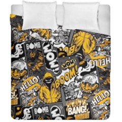 Boom Bang Art Crazy Drawing Graffiti Hello Retro Sayings Yellow Duvet Cover Double Side (california King Size) by Bedest