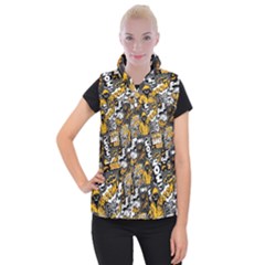 Boom Bang Art Crazy Drawing Graffiti Hello Retro Sayings Yellow Women s Button Up Vest by Bedest