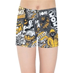 Boom Bang Art Crazy Drawing Graffiti Hello Retro Sayings Yellow Kids  Sports Shorts by Bedest