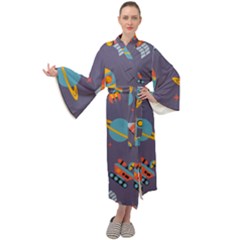 Space Seamless Patterns Maxi Velvet Kimono by Hannah976