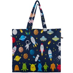 Big Set Cute Astronauts Space Planets Stars Aliens Rockets Ufo Constellations Satellite Moon Rover V Canvas Travel Bag by Hannah976