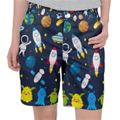 Big Set Cute Astronauts Space Planets Stars Aliens Rockets Ufo Constellations Satellite Moon Rover V Women s Pocket Shorts by Hannah976