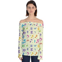 Seamless Pattern Musical Note Doodle Symbol Off Shoulder Long Sleeve Top by Hannah976