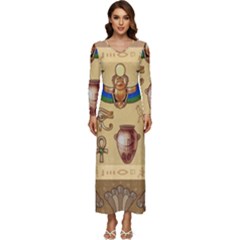 Egypt Horizontal Illustration Long Sleeve Longline Maxi Dress by Hannah976