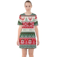 Ugly Sweater Merry Christmas  Sixties Short Sleeve Mini Dress by artworkshop