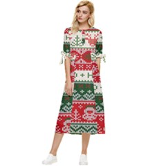 Ugly Sweater Merry Christmas  Bow Sleeve Chiffon Midi Dress by artworkshop