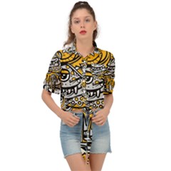 Crazy Abstract Doodle Social Doodle Drawing Style Tie Front Shirt  by Hannah976