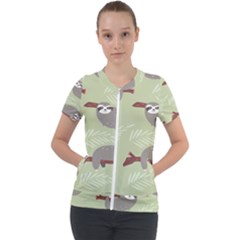 Sloths Pattern Design Short Sleeve Zip Up Jacket by Hannah976