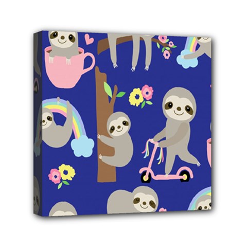 Hand Drawn Cute Sloth Pattern Background Mini Canvas 6  X 6  (stretched) by Hannah976