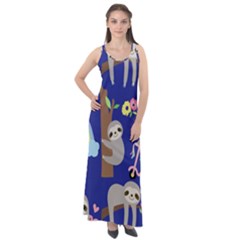 Hand Drawn Cute Sloth Pattern Background Sleeveless Velour Maxi Dress by Hannah976