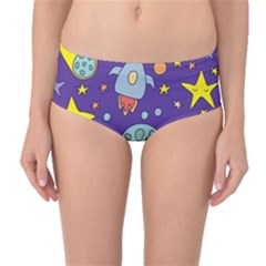 Card With Lovely Planets Mid-waist Bikini Bottoms by Hannah976