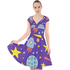 Card With Lovely Planets Cap Sleeve Front Wrap Midi Dress by Hannah976