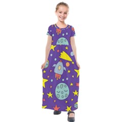 Card With Lovely Planets Kids  Short Sleeve Maxi Dress by Hannah976