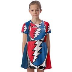 Grateful Dead Big Skull Kids  Short Sleeve Pinafore Style Dress by Bedest