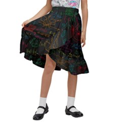 Mathematical Colorful Formulas Drawn By Hand Black Chalkboard Kids  Ruffle Flared Wrap Midi Skirt by Ravend