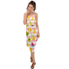 Tropical Fruits Berries Seamless Pattern Waist Tie Cover Up Chiffon Dress by Ravend