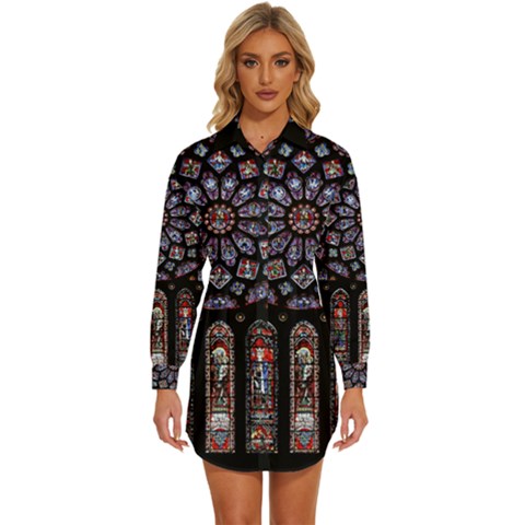 Photos Chartres Rosette Cathedral Womens Long Sleeve Shirt Dress by Bedest