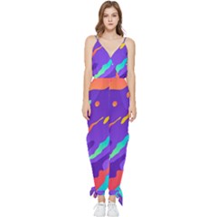 Multicolored Abstract Background Sleeveless Tie Ankle Chiffon Jumpsuit by Apen