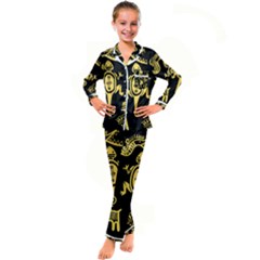 Mexican Culture Golden Tribal Icons Kids  Satin Long Sleeve Pajamas Set by Apen