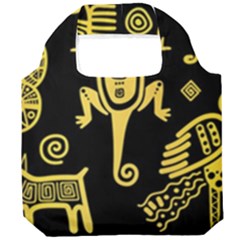 Mexican Culture Golden Tribal Icons Foldable Grocery Recycle Bag by Apen