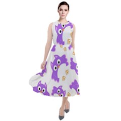 Purple Owl Pattern Background Round Neck Boho Dress by Apen