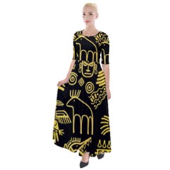 Golden Indian Traditional Signs Symbols Half Sleeves Maxi Dress by Apen