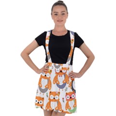 Cute Colorful Owl Cartoon Seamless Pattern Velvet Suspender Skater Skirt by Apen