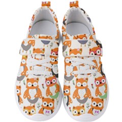 Cute Colorful Owl Cartoon Seamless Pattern Men s Velcro Strap Shoes by Apen