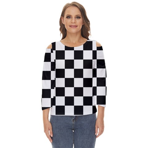 Chess Board Background Design Cut Out Wide Sleeve Top by Apen