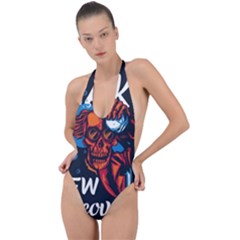 Make Devil Discovery  Backless Halter One Piece Swimsuit by Saikumar