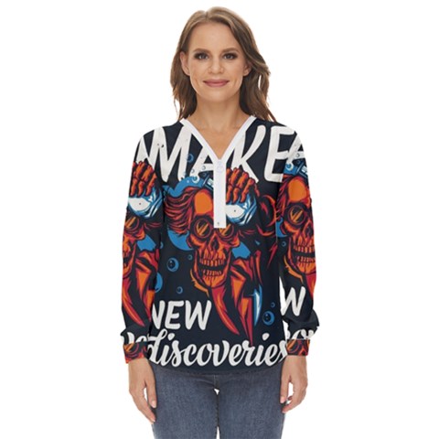 Make Devil Discovery  Zip Up Long Sleeve Blouse by Saikumar