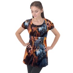 Be Dare For Everything Puff Sleeve Tunic Top by Saikumar