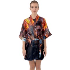 Be Fearless Half Sleeve Satin Kimono  by Saikumar