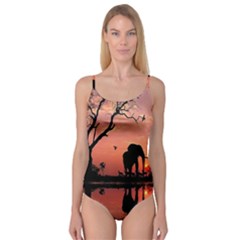 Elephant Landscape Tree Africa Sunset Safari Wild Camisole Leotard  by Jatiart