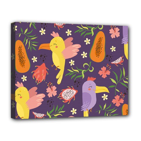 Exotic Seamless Pattern With Parrots Fruits Canvas 14  X 11  (stretched) by Ravend