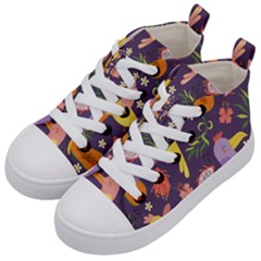 Exotic Seamless Pattern With Parrots Fruits Kids  Mid-top Canvas Sneakers by Ravend