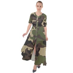 Texture Military Camouflage Repeats Seamless Army Green Hunting Waist Tie Boho Maxi Dress by Ravend