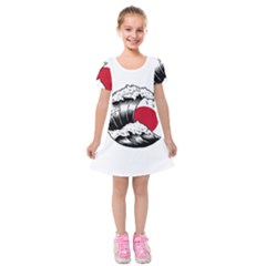 Japanese Sun & Wave Kids  Short Sleeve Velvet Dress by Cendanart
