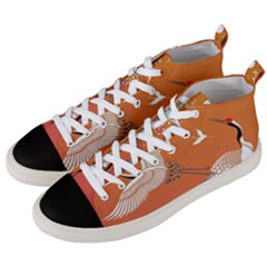 Japanese Crane Painting Of Birds Men s Mid-top Canvas Sneakers by Cendanart