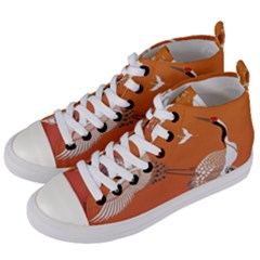 Japanese Crane Painting Of Birds Women s Mid-top Canvas Sneakers by Cendanart