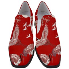 Japanese Crane Bird Art Women Slip On Heel Loafers by Cendanart