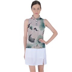 Japanese Crane Painting Of Bird Women s Sleeveless Polo T-shirt by Cendanart