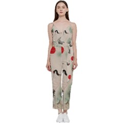 Japanese Crane Painting Of Bird V-neck Camisole Jumpsuit by Cendanart